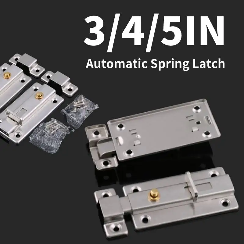 

1PCS 3/4/5in Automatic Spring Latch Stainless Steel Door Latch Sliding Lock Barrel Bol Thick Copper Push Button Bathroom Buckle