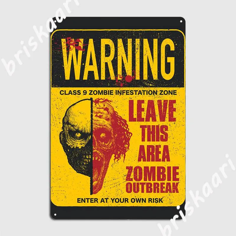 

Warning Zombie Area Poster Metal Plaque Club Bar Cave Decoration Plaques Tin sign Posters