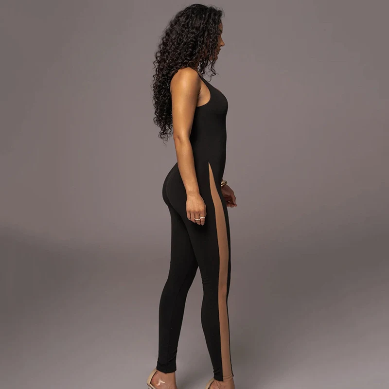 Трикотажные Лоскутные облегающие комбинезоны женский ночной клуб комбинезон на