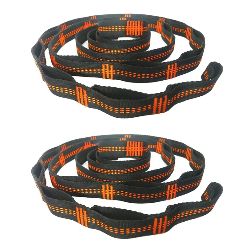 

2X Outdoor Hammock Tree Straps Tree Tie Rope High Load-Bearing Nylon Webbing Rock Climbing Flat Belt Cover Orange