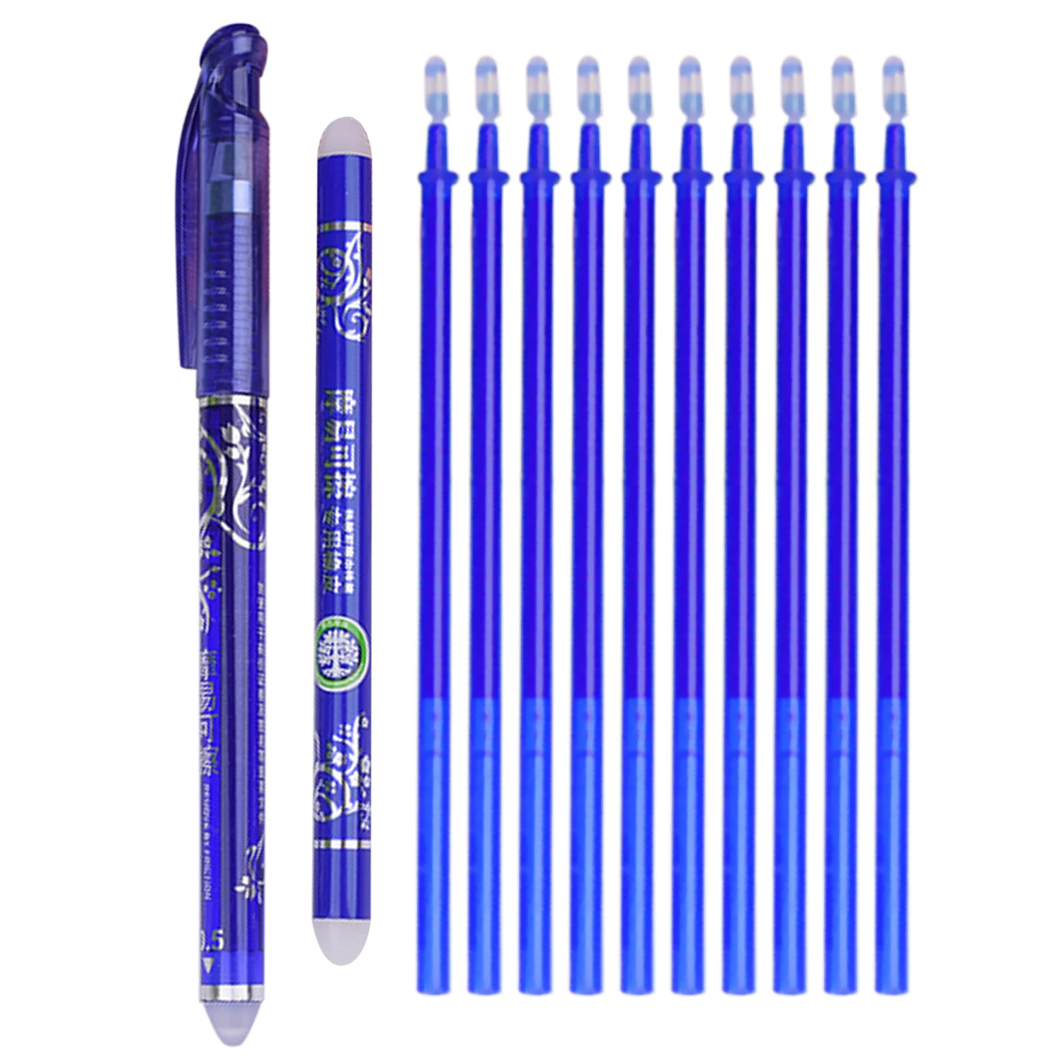 

Erasable 0.5mm Gel Ink Pens Set Blue with Refill Eraser Stick for School Office Student Stationery Supplies