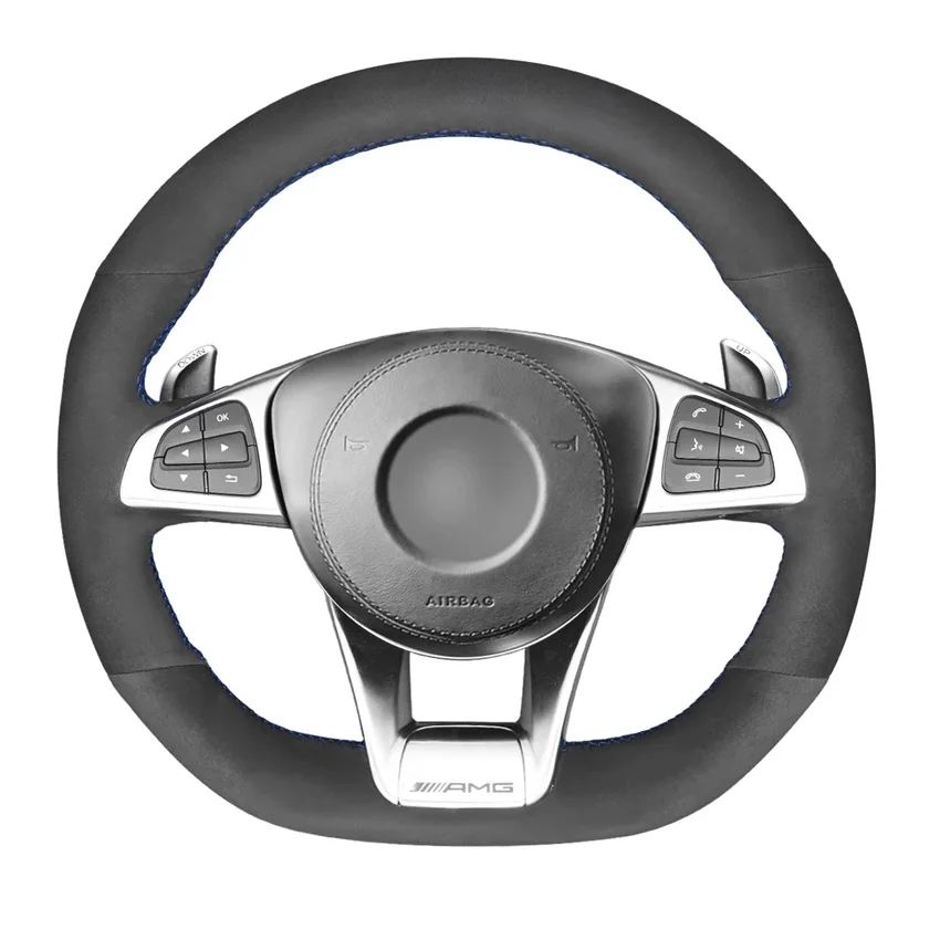 Black PU Faux Suede Car Steering Wheel Cover for Mercedes-Benz A45 AMG W205 C43 C63S AMG CLA45 CLS63 AMG GLC 43 63 AMG