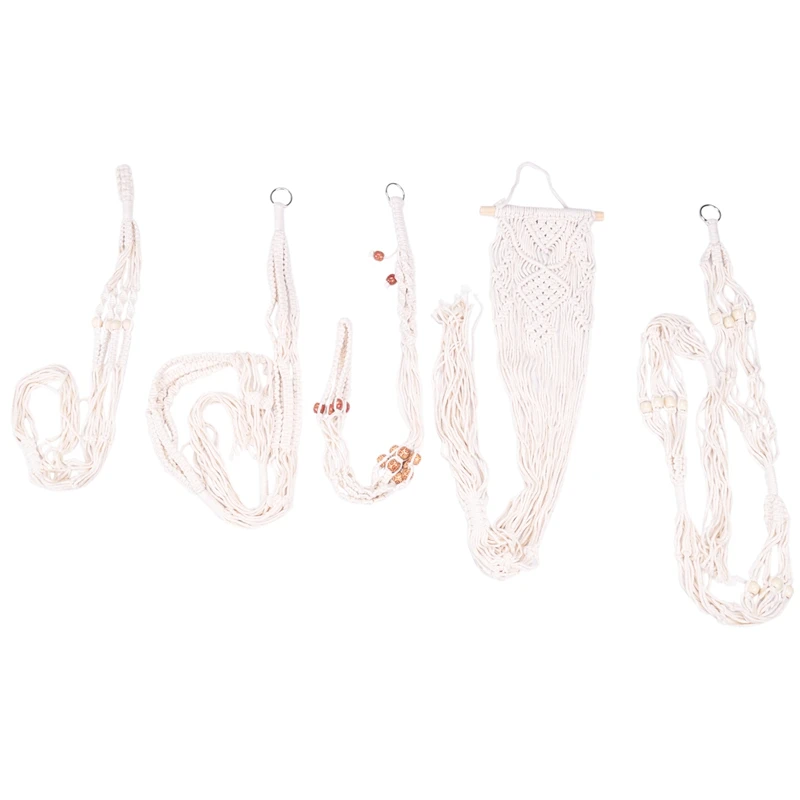 

5-Pack Macrame Plant Hangers, Different Tiers, Handmade Cotton Rope Hanging Planters Set Flower Pots Holder Stand, For Indoor Ou