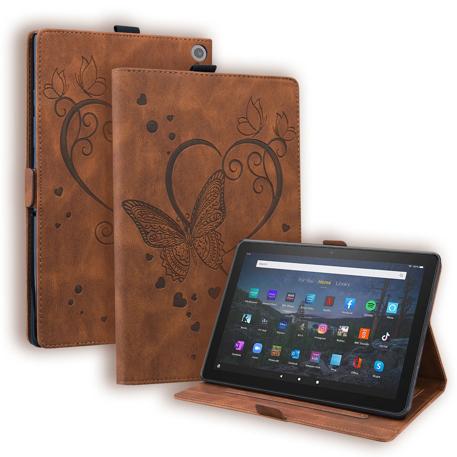 

Cute Butterfly Embossed Cover Case with Card Slots for Amazon Fire 7 2022 (12th Generation) 7" Tablet Magnetic Funda TPU Shell