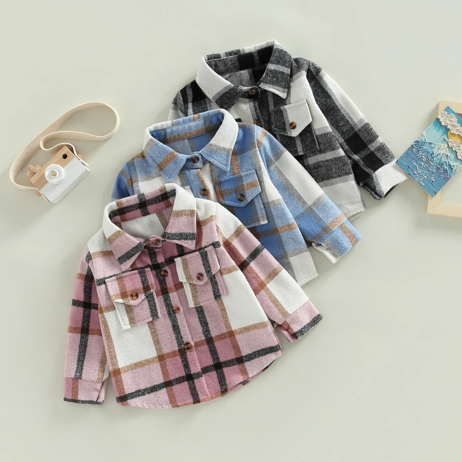 Long Sleeve Plaid Jackets Button Down Kid Shacket Coat Tops