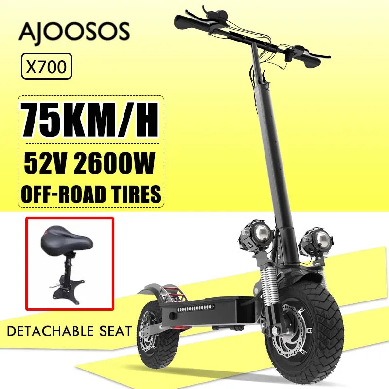 

электросамокат Мощный двухмоторный электрический скутер AJOOSOS X700, 2600 Вт, 52 в, 20 Ач, литиевая батарея, 75 км/ч, складной электрический скутер для взрослых10 дюймов антискользящих шин, скутер для взрослых