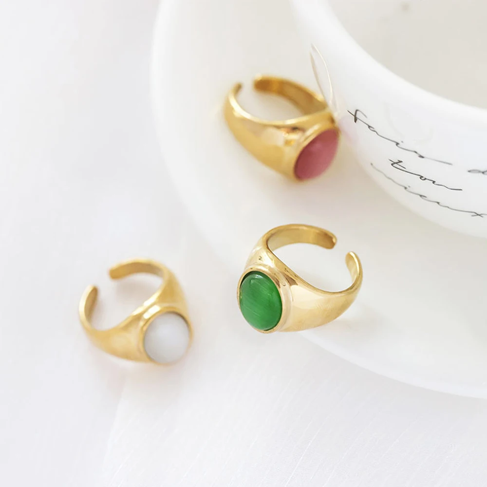 

Cymophane Opening Ring for Women Crystal Titanium Steel Cats Eye Adjustable Rings Round Ball Vintage Zircon Finger Anillos Mujer