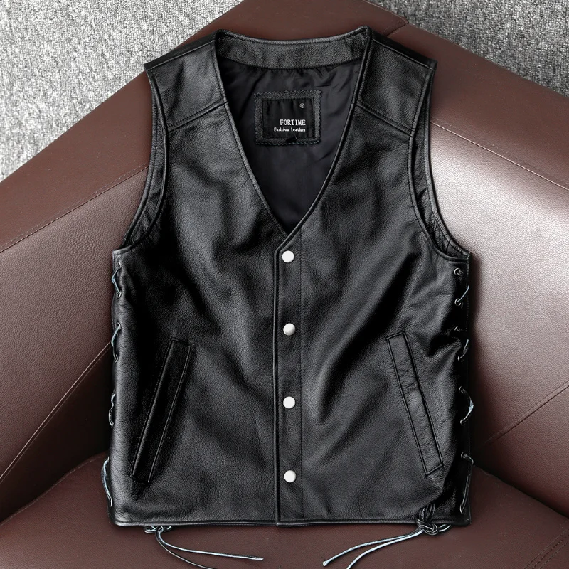 

Leather Jacket Men's 2023 Genuine New Cowhide Motorcycle Leather Vest Men Coats Short Casual Male Leather Vests Chaquetas Lq489