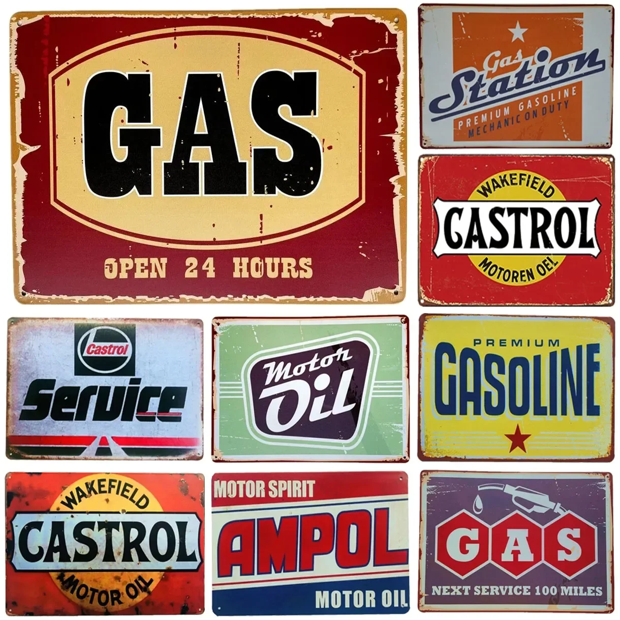 Винтажные Металлические Вывески С Газовым Двигателем И Маслом. Настенное