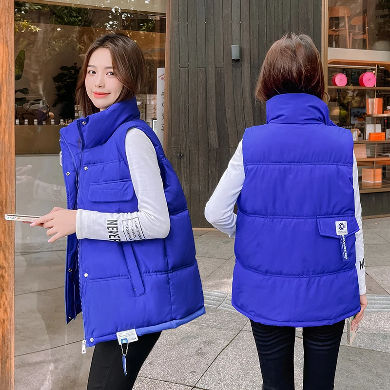 

Женский пуховик с воротником-стойкой, без рукавов, размеры до 3XL