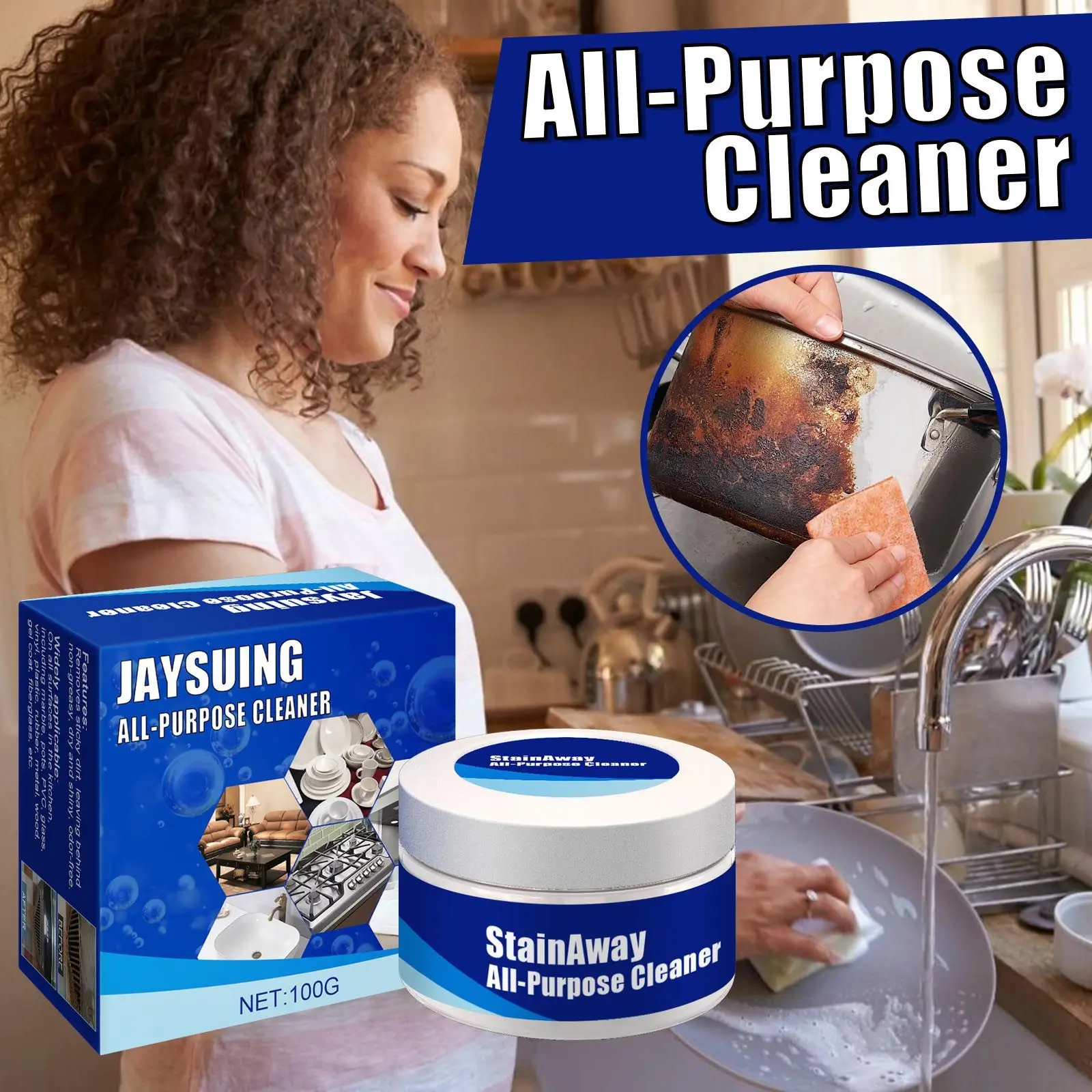

All-Purpose Grease Cleaner Rust Stain Remover Magic Degreaser Easy Cleaning Kitchen Deep Fast Detergent Household Cleaning Cream
