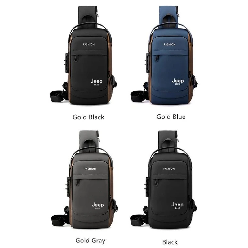 JEEP BULUO Brand High Quality Men USB Crossbody Shoulder Bags Chest Sling Safety Lock Male Anti-theft Fashion Travel Pack