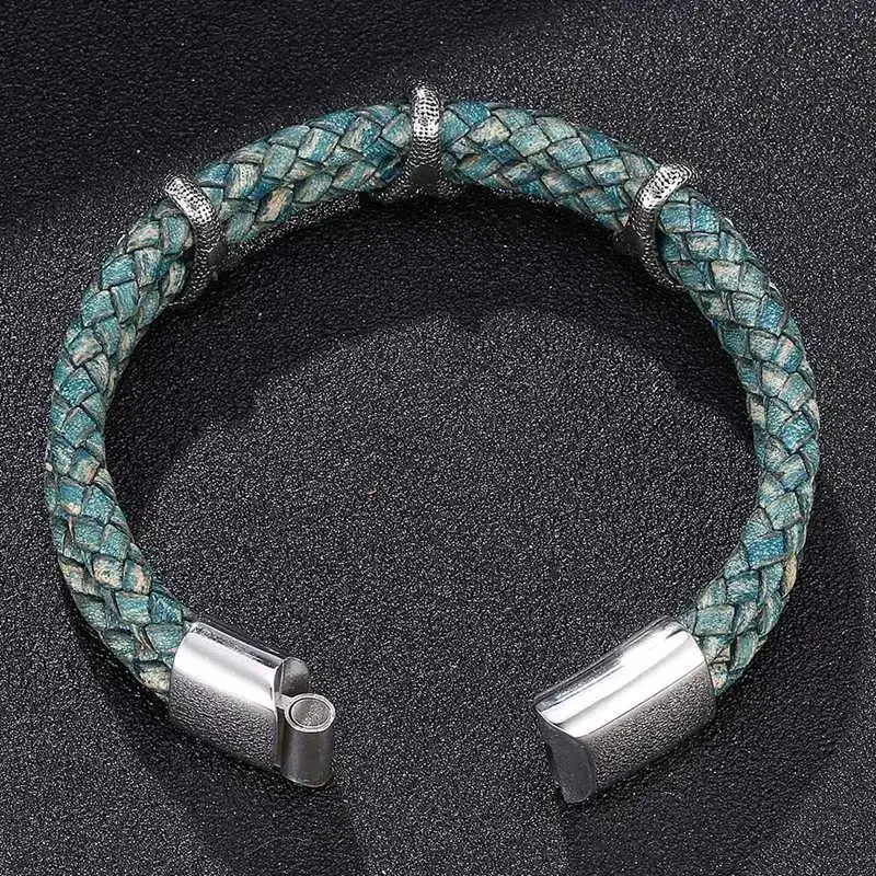 Винтажные ювелирные изделия мужской кожаный браслет из нержавеющей стали