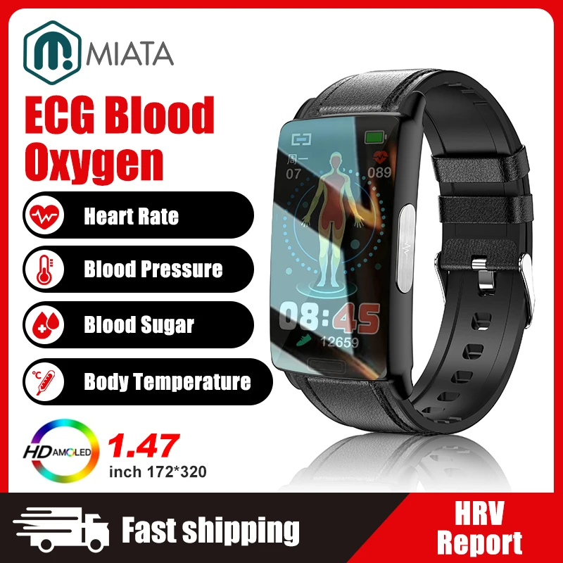 

ECG Blood Oxygen Blood Glucose Monitor Health Smart Watch Men Women IP68 Waterproof Sports Smartwath Bracelet Fitness Tracker