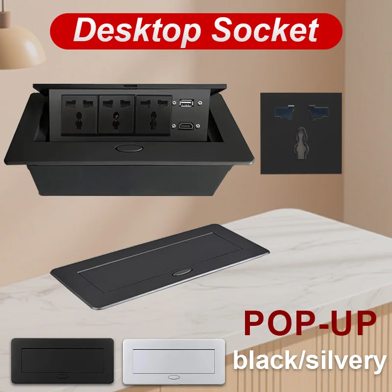 Table Usb Socket Metal Panel EU/US Table Socket 4Outlet Hidden Type Power Socket with ...