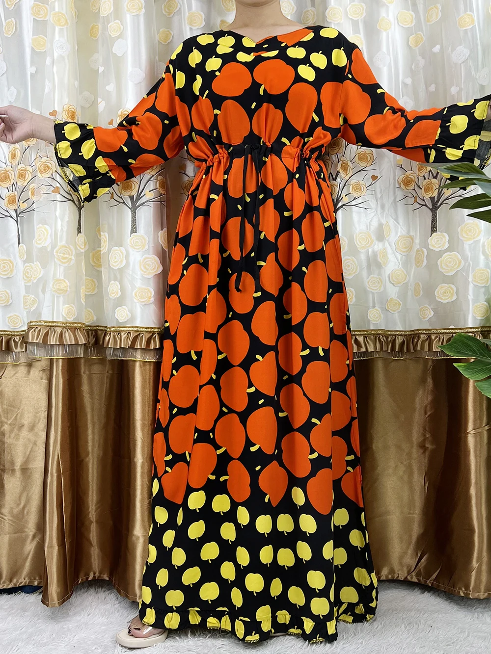 New Style Flower Sleeve 2 Pieces African Dashiki Floral Print Waist Belt Cotton Caftan Lady Summer Maxi Casual Dresses Vestidos