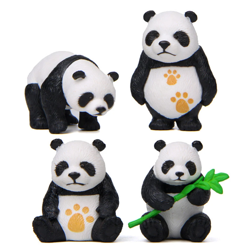 

4Pcs Mini Panda Figurines Decor Cake Topper Micro Accessory Home Decoration Flag Decoration For Boy Birthday Party Super Cute