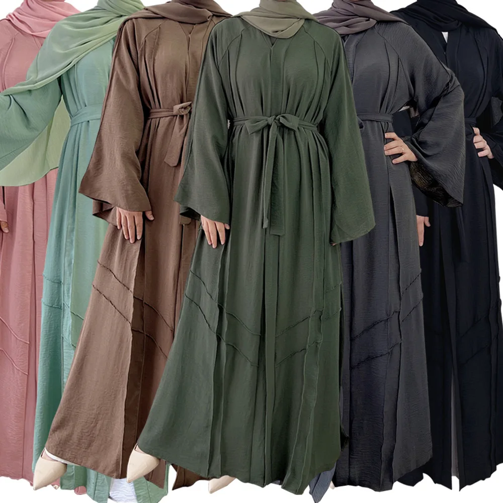 

2022 New Fashion Abaya Dubai Islamic Women's Cardigan Robe Middle East Solid Color Open Kimono Arabic Abayas For Women Clothing