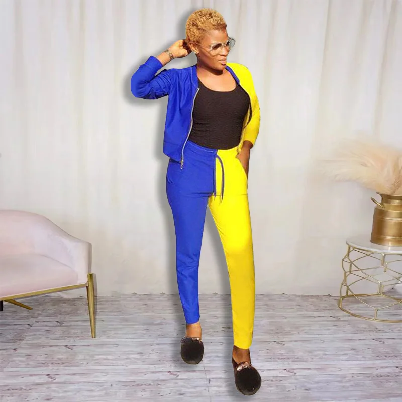 

Women Casual Two Piece Set Patchwork Long Sleeve Suit Winter Two Piece Set Tracksuit