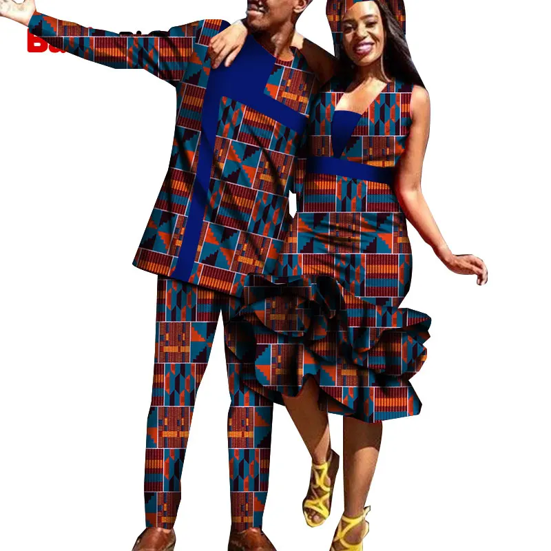 African Dress Couple Wedding Clothing Men Shirt Suit &amp Women Slim Promotion Gifted Headwrap Family Dresses WYQ523 | Тематическая