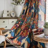 1 Piece Curtains Bohemian Print Kitchen Curtains Light Bedroom Fabric Bay Window Partition Curtain Cotton Linen Curtains
