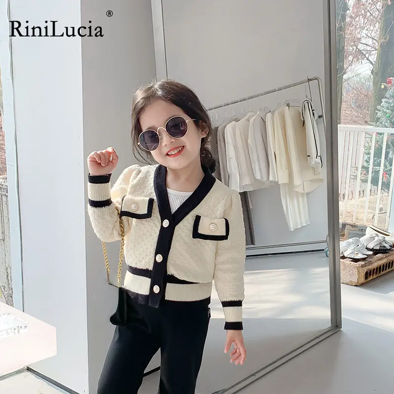 

RiniLucia Jackets Girls 2022 Autumn New Outerwear 2-7 Years O Neck Children Top Clothes Kids Fashion All-match Cardigan Coats