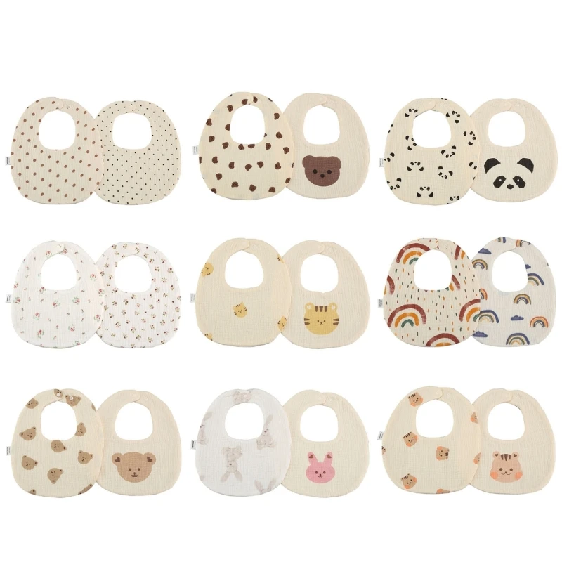 

2Pcs Newborn Drooling Bib Print Neck Scarf Baby Gauze-Cotton Feeding Towel