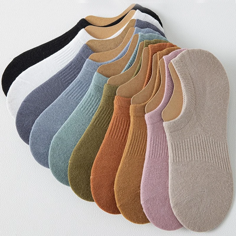 5 Pairs Women Invisible Boat Socks Summer Silicone Non-slip Slipper Socks Mesh Breathable Cotton Low Ankle Female No show Sock