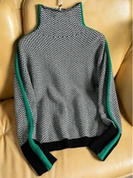 2022 winter womens turtleneck sweater warm pullover commuter elegant top loose casual womens top retro contrast color