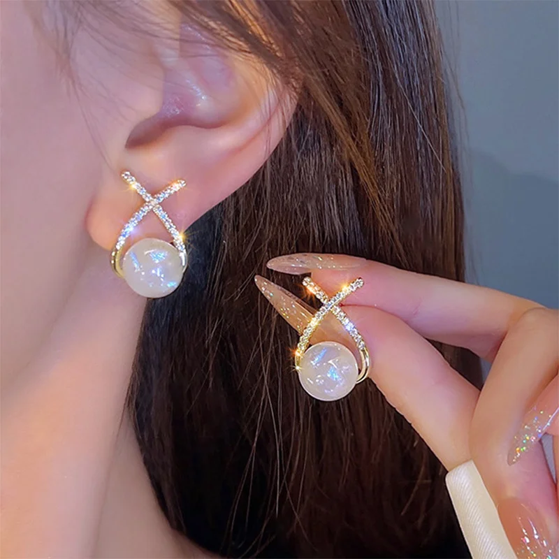 

Charming Pearl Cross Earrings for Women's Engagement Wedding Gold Earrings Pendientes Femeninos
