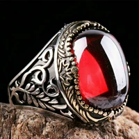 new inlaid crystal mens luxury ring personality retro personality red big gemstone ring to attend the banquet party jewelry