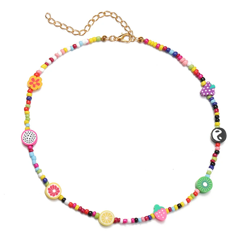 

Bohemian Colorful Bead Soft Clay Fruit Choker Necklaces For Women boho Creative Yin Yang Rice Bead hawaii Necklace 2022 Tready