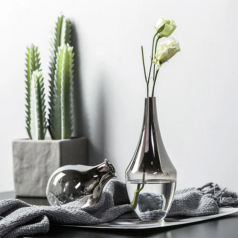 

Nordic Flower Glass Vase Creative Silver Gradient Dried Insert Desktop Terrarium Jewelry Decoration Plant Holder decor vase