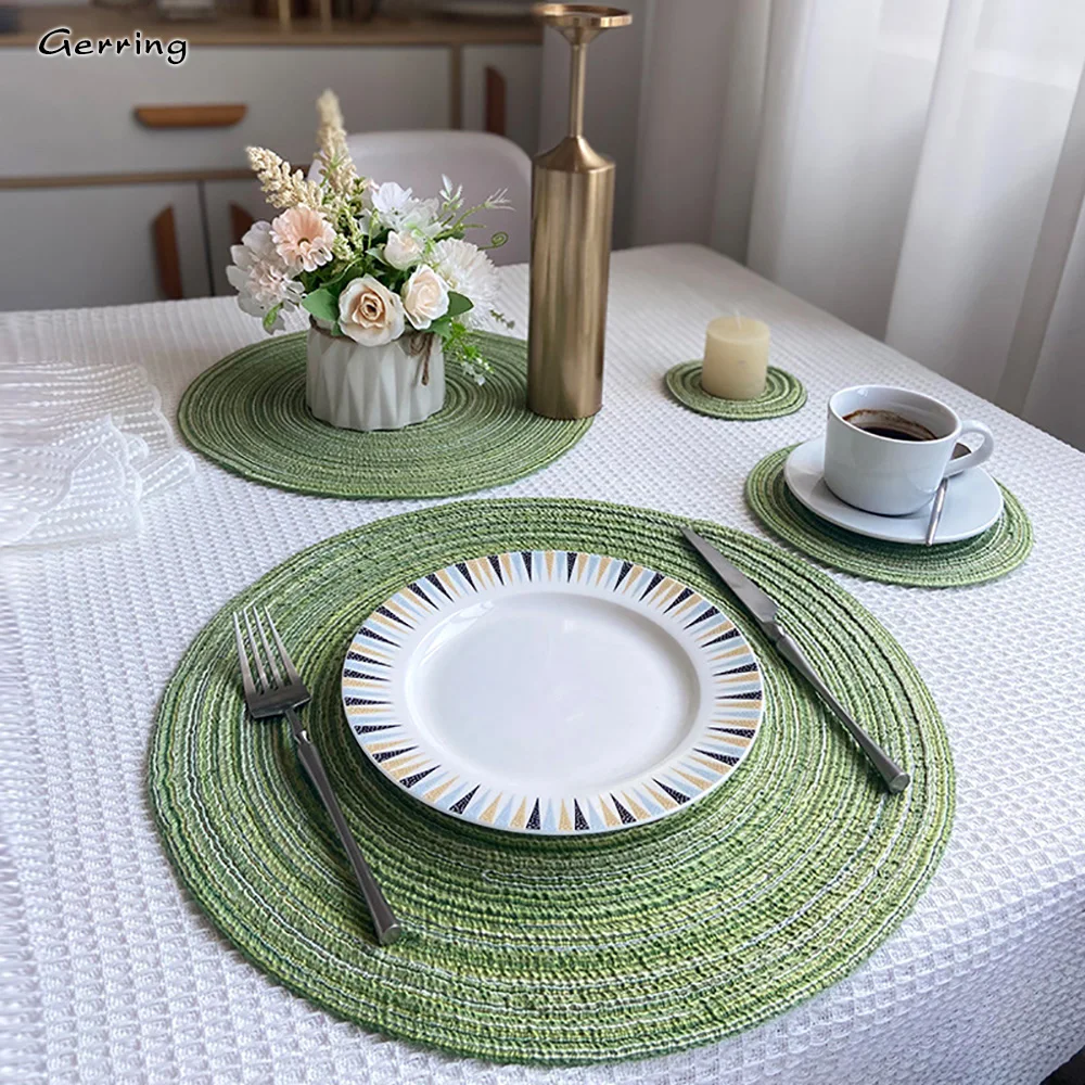 

Gerring Nordic Round Placemats For Table Cotton Heat Resistant Mat Kitchens Coaster Accessory Household Desk Decor Cooking Mat