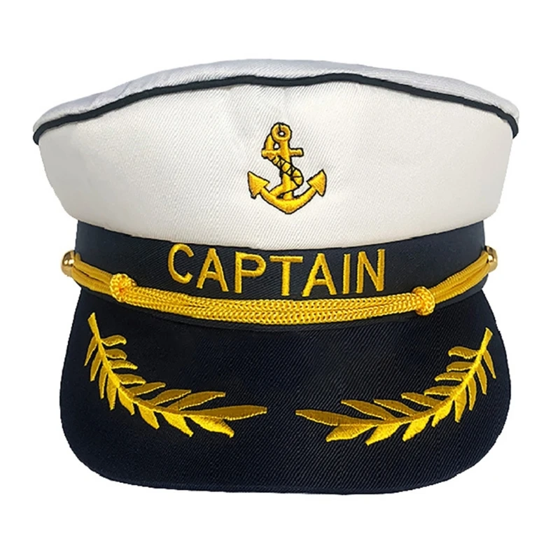 

Captain Hats White Yacht Sailors Navy Hats for Adults Kids Halloween Yacht Theme M6CD