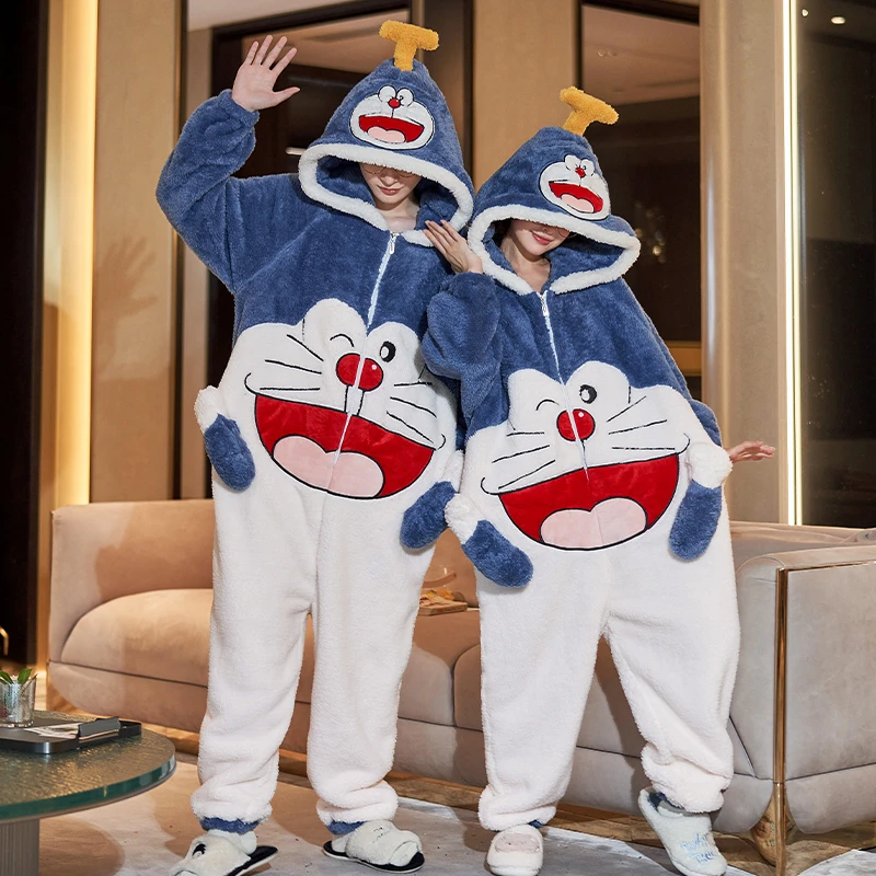 

Комбинезон Kigurumis Doraemon для пар, Женская домашняя одежда, милая мультяшная зимняя мужская теплая Пижама, одежда для сна, утепленная одежда для влюбленных