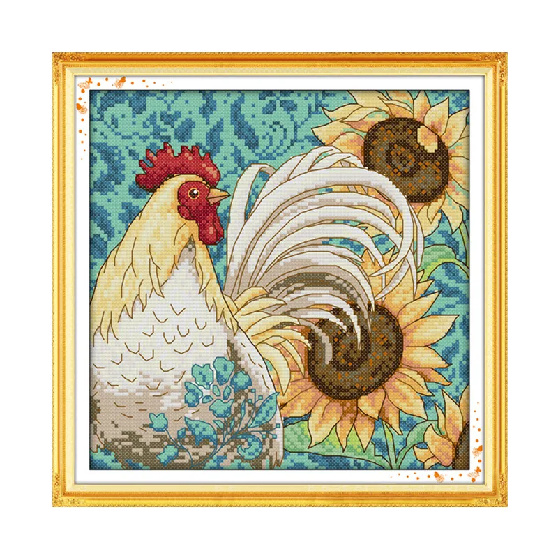 

Sunflower and cock cross stitch kit 14ct 11ct pre stamped canvas cross stitching animal lover embroidery DIY handmade needlework