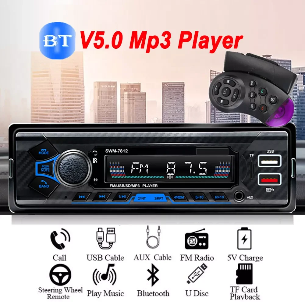 

Car Radio 1DIN Bluetooth Car MP3 Player In Dash AUX-in Radio Receiver Head Unit With Remote Control Audio Multimedia Player