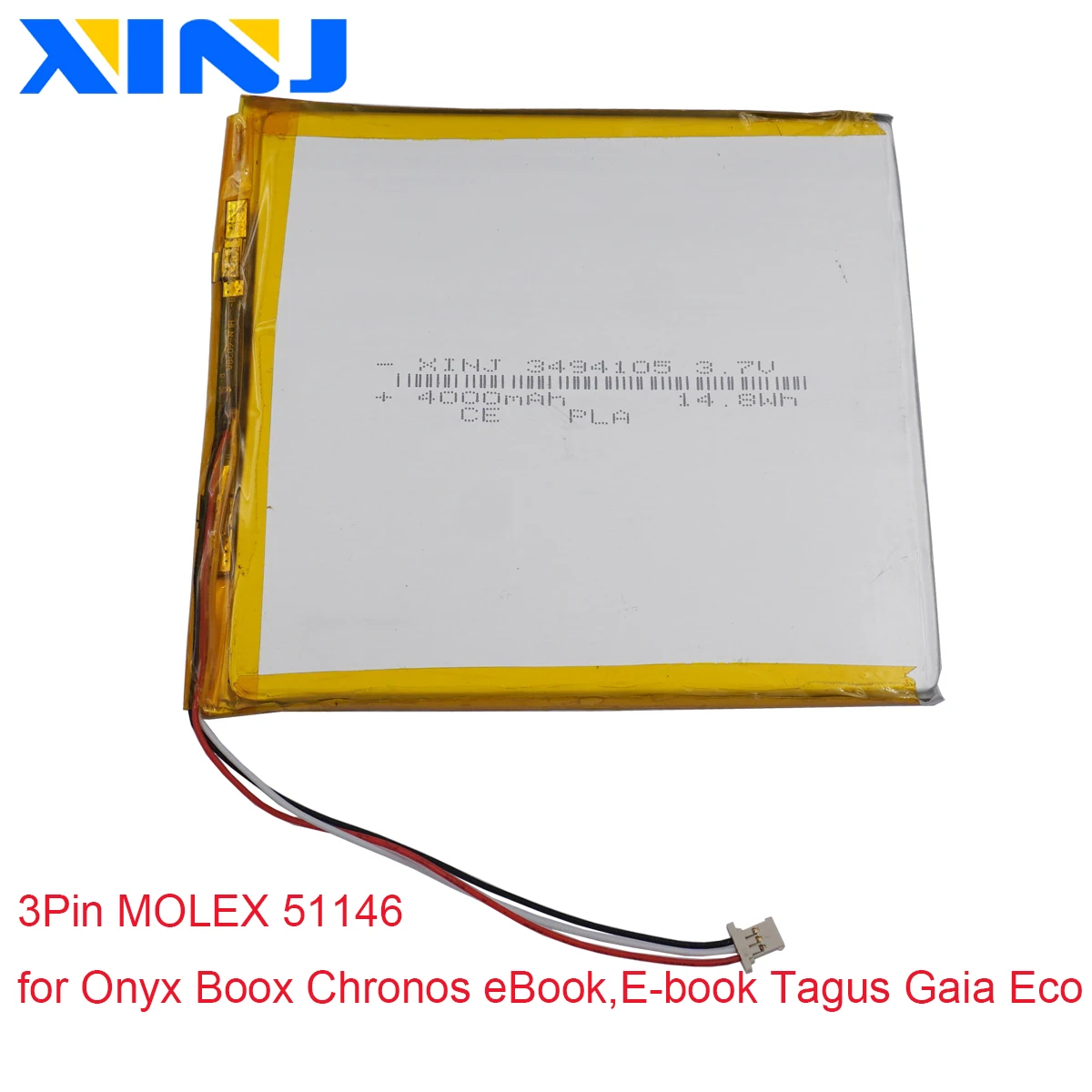 3.7V 4000mAh 14.8Wh 3494105 3Pin MOLEX 51146 Polymer Li Lith