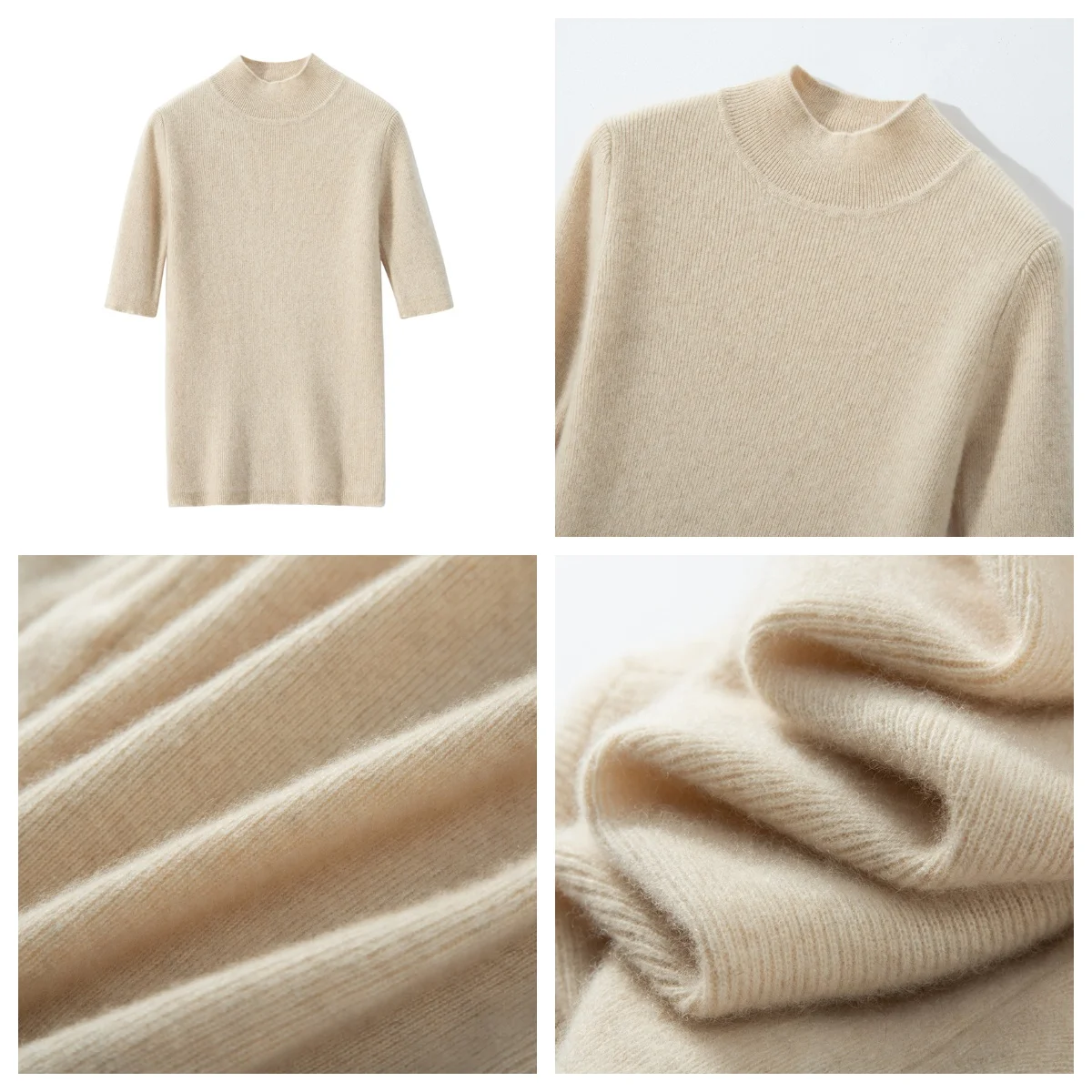 Женский шерстяной облегающий однотонный эластичный пуловер с коротким рукавом и