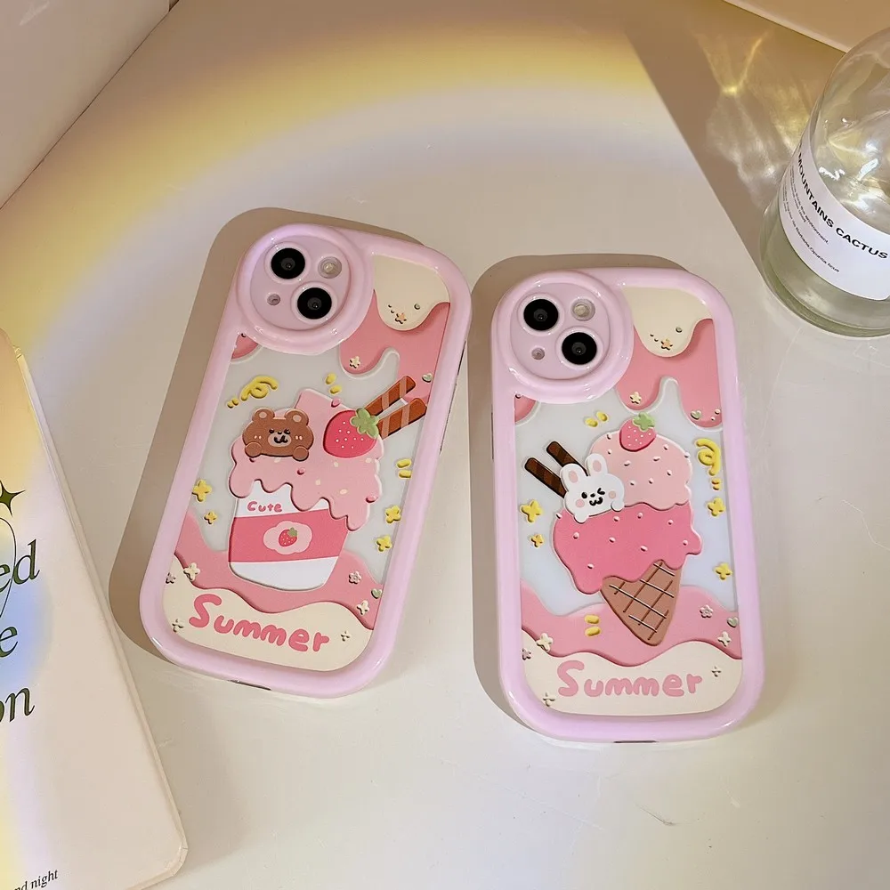

Cartoon Ice Cream Rabbit and Bear Pattern Case For iphone 13ProMax 13 12 12Pro 11ProMax 11 XS X XR XSMAX Soft Shell