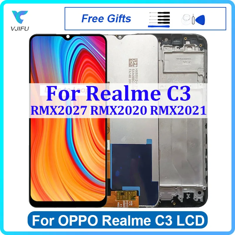 Оригинальный ЖК-дисплей 6,5 дюйма для OPPO Realme C3, сенсорный экран RMX2027 RMX2021 RMX2020, дигитайзер в сборе, Замена с рамкой