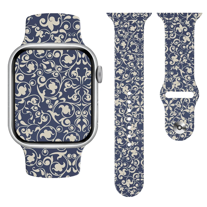 

Porcelain Printed Strap for Apple Watch 45mm 44mm 42mm Silicone Band for iWatch 8 7 SE 6 5 4 3 Watchband Replaceable Bracelet