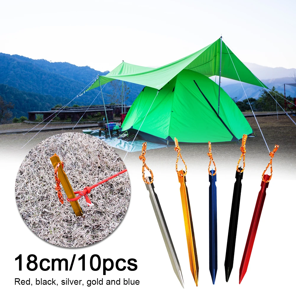 

10 шт. 18 см наземный гвоздь палатки сверхмощный алюминиевый сплав трехсторонний колышек для кемпинга с веревкой для улицы пешего туризма аль...