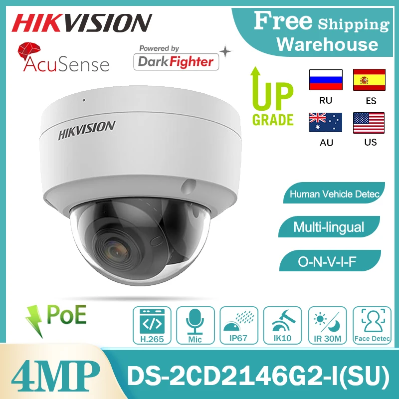 

Hikvision 4MP IP Camera AcuSense DS-2CD2146G2-ISU H.265+ POE Built-in Mic SD Card Outdoor CCTV Surveillance Video Dome Camera