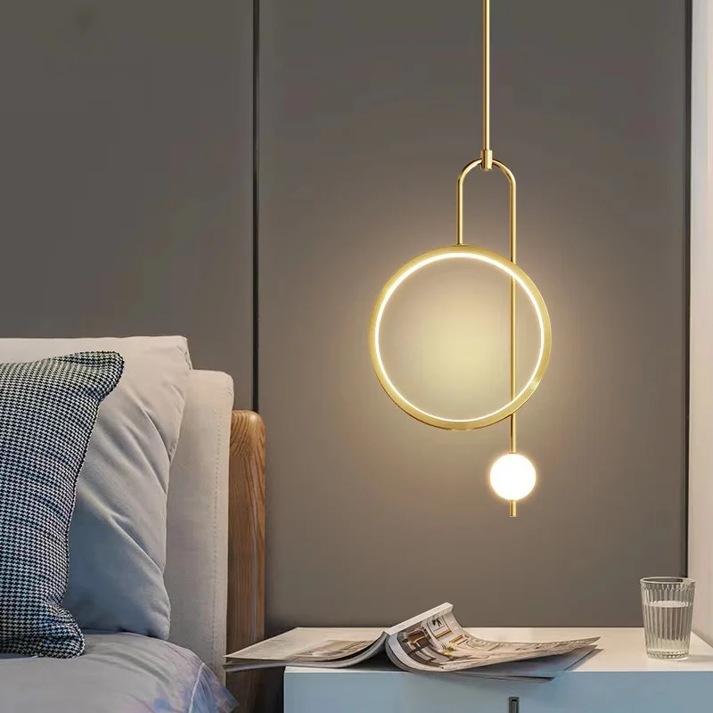 

Postmodern Round Golden Hanging Light Luxury LED Small Black Chandelier Bedside Decorative Lighting Living Room Bar Cafe Light