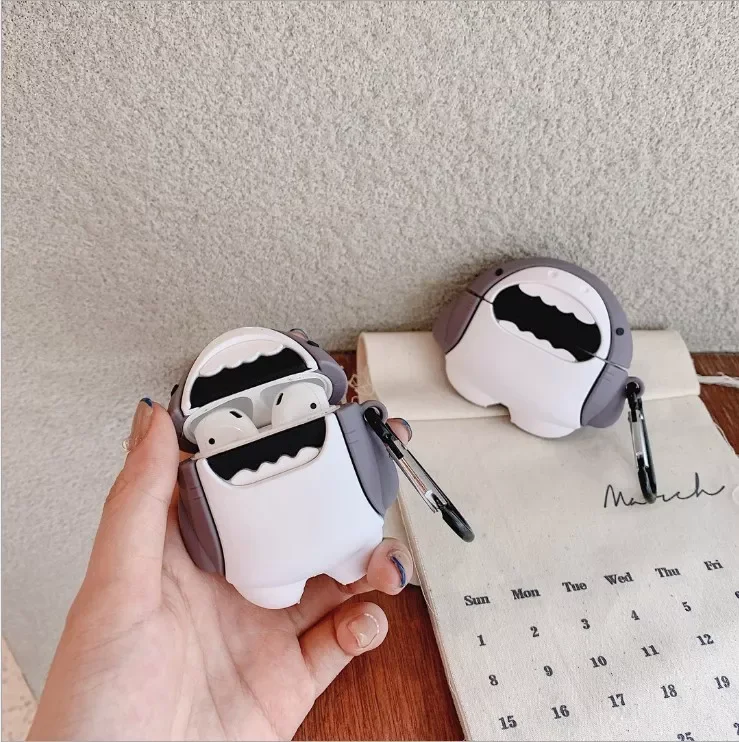 

Funny Shark Pattern Earphone Case for AirPods Case Cartoon Silicone Headphone Protection Case Cute for Air Pods 2 Case Cover