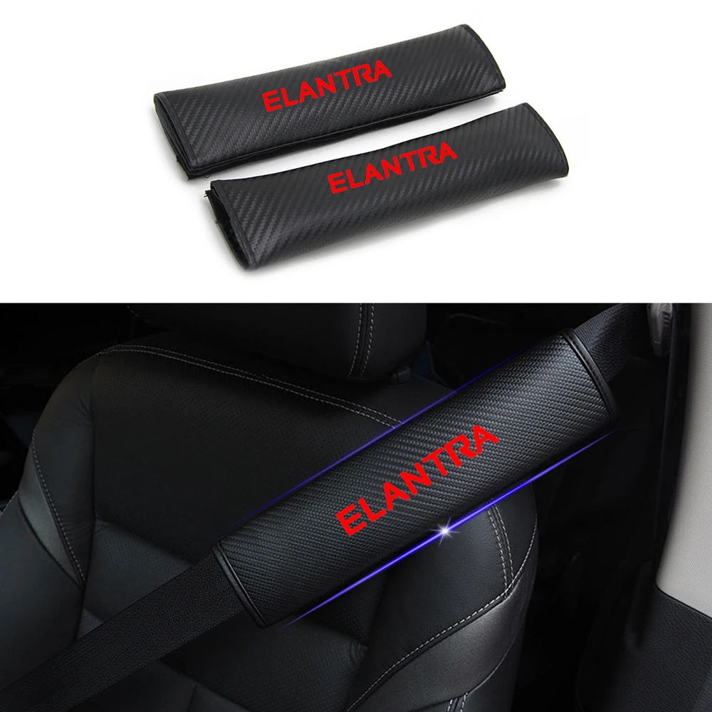 For Hyundai ELANTRA Car Safety Seat Belt Harness Shoulder Adjuster Pad Cover Carbon Fiber Protection Cover Car Styling 2pcs