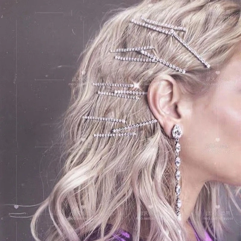 

6pcs A Set of Crystal Flash Diamond Word Clip Silver Hairpin Women Fashion Novel Simple BB Clip Temperament New Hair Accessories