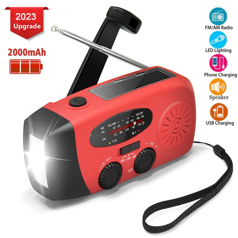 

Portable Multifunction Radio Solar Hand Crank Dynamo Powerbank AM FM NOAA Weather Radio 2000mAh fishing Emergency Flashlight